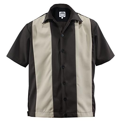 Aloha-Beachwear camicia da uomo, da bowling, vintage, anni 50, due tonalità marrone scuro/beige. M