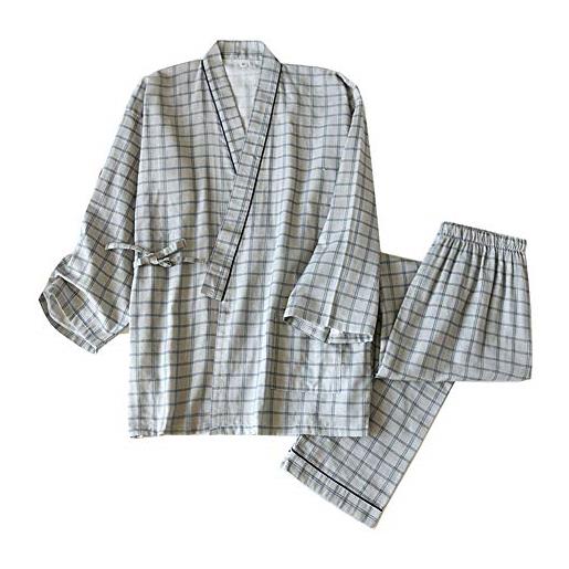 un-brand kimono giapponese da uomo in cotone a doppia garza vestaglia plus size abbigliamento zen abbigliamento taoista (taglia m, c2)