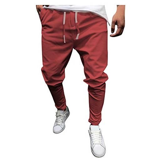 Xmiral pantaloni uomo lunghi cargo con tasche laterali tattici pantalone da lavoro pantaloni a matita sciolto casuale all'aperto tinta unita (xxl, rosso)