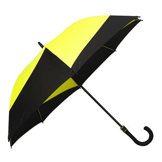 VIRSUS 1 ombrello lungo e resistente 8 stecche 9518 bicolore di colore giallo con tagli diagonali a vortice neri, aste e struttura fibra rinforzata antivento, da pioggia