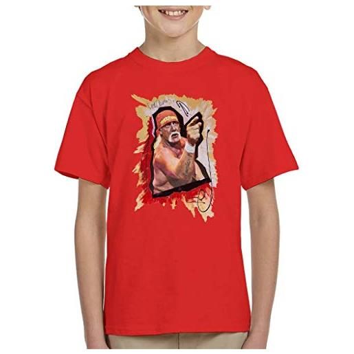 Vintro t-shirt per bambini hulk hogan ritratto originale di sidney maurer (rosso, 7-8)