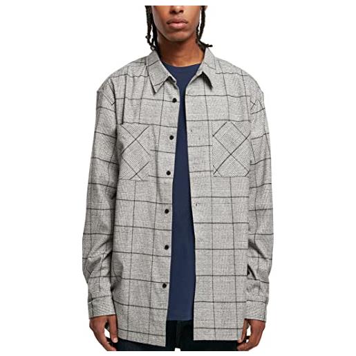 Urban Classics maglietta a maniche lunghe, oversize, a quadretti, grigio/nero, xxl uomo