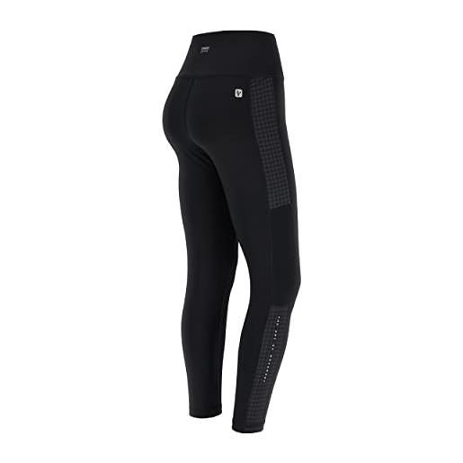 FREDDY - leggings superfit ecologici con bande laterali texturizzate, donna, nero, large