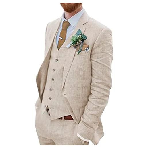 Botong uomo 3 pc lino abiti da sposa due pulsanti sposo smoking singolo petto picco etichetta business suit casual wear, grigio, 46