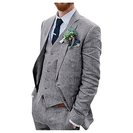 Botong uomo 3 pc lino abiti da sposa due pulsanti sposo smoking singolo petto picco etichetta business suit casual wear, beige, 102
