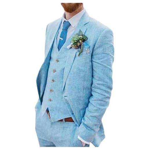 Botong uomo 3 pc lino abiti da sposa due pulsanti sposo smoking singolo petto picco etichetta business suit casual wear, beige, 46