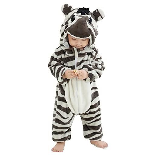 YAOMEI bebè pagliaccetto con cappuccio bambini kigurumi pigiama onesie, ragazza ragazzo tuta da neve tutine anime costumi camicie da notte halloween natale party costume attrezzatura (zebra, 80)