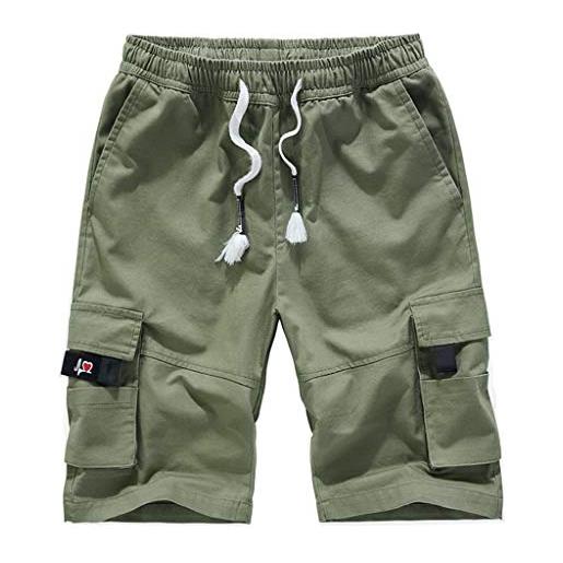 Xmiral uomo pantaloncini chino shorts tuta multi-colore multitasche elastico in vita (m, army green)