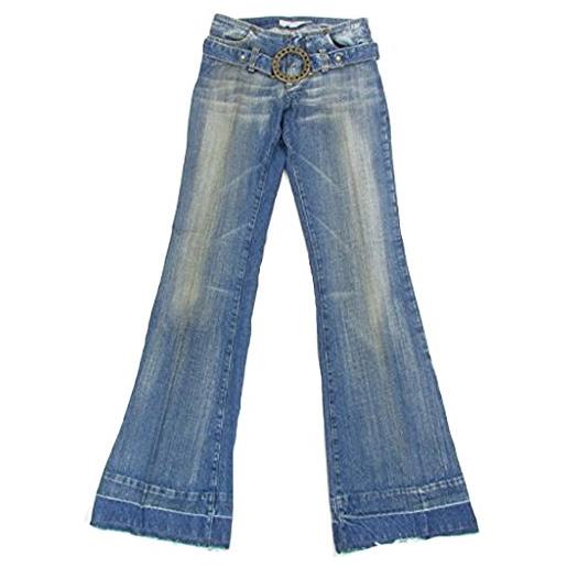 Fornarina - jeans da donna in stile anni '70 hippie e retro, con cintura, effetto denim usato, colore blu blu 28 w
