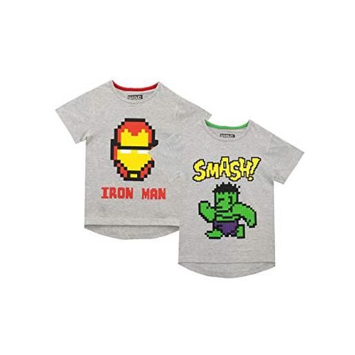 Marvel confezione da due t-shirt maniche corta per ragazzi iron man e hulk grigio 2-3 anni
