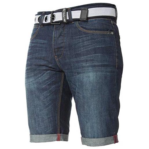 APT - pantaloncini da uomo in denim di cotone, aderenti, con cintura, colore: blu scuro light blue 56