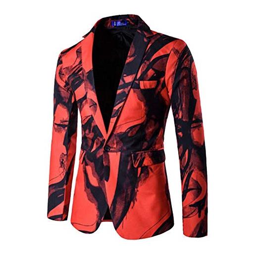 Mengmiao uomo blazers elegante floreali slim fit giacca stampata rosso xxxl