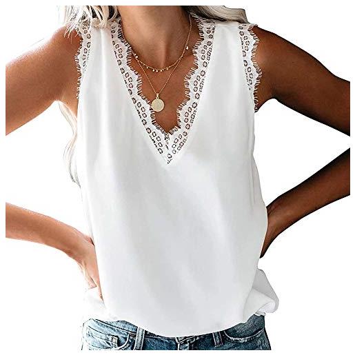 Coloody donna scollo a v in pizzo canottiera casuale canotta estiva tops scollo a v e spalle scoperte t-shirt maglietta da donna camicetta smanicata(blu navy)-xl