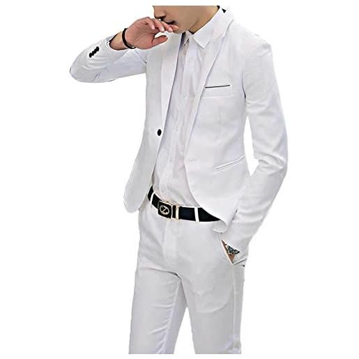 YiZYiF completo uomo sartoriale smoking vestito elegante cerimonia abiti da uomo 3 pezzi business casual suit slim fit matrimonio tuxedo giacca e pantaloni blu scuro s