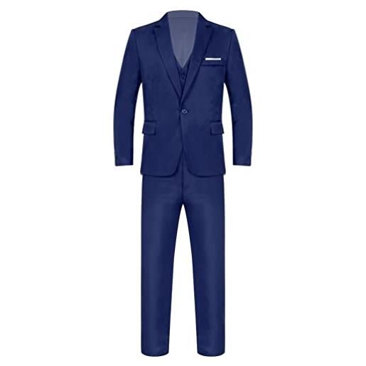 YiZYiF completo uomo sartoriale smoking vestito elegante cerimonia abiti da uomo 3 pezzi business casual suit slim fit matrimonio tuxedo giacca e pantaloni blu scuro 002 l