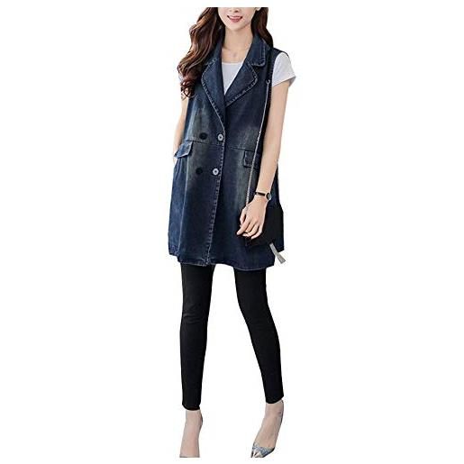 Huixin gilet jeans donna smanicato bavero denim lunga gilet vintage costume sciolto casuale cappotto jeans giacca outwear primaverile autunno (color: blu, size: l)