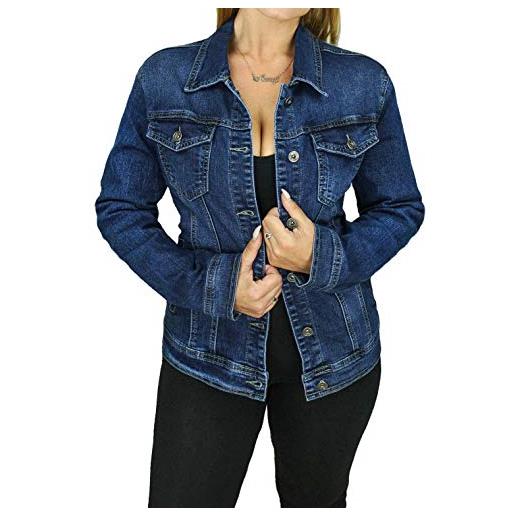 Evoga giacca giubbotto di jeans donna blu scuro basic giubbino tessuto denim (40, blu scuro)