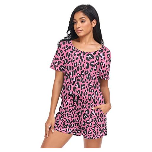 Fustylead pigiama da donna con pelle leopardata rosa set top e pantaloncini a maniche corte pigiama con tasche, rosa, xl