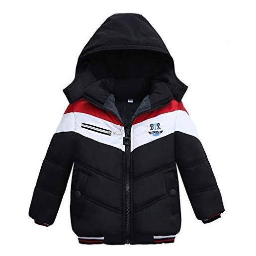 LONGYY zipper windproof stripe winter coat hooded girls boys baby toddler jacket kids boys coat&jacket (black, 18-24 months)