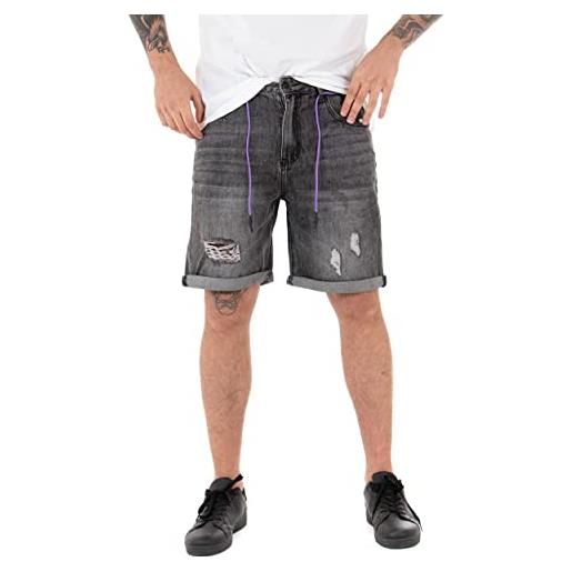Giosal bermuda uomo pantalone corto jeans rotture coulisse cinque tasche casual (48, grigio)