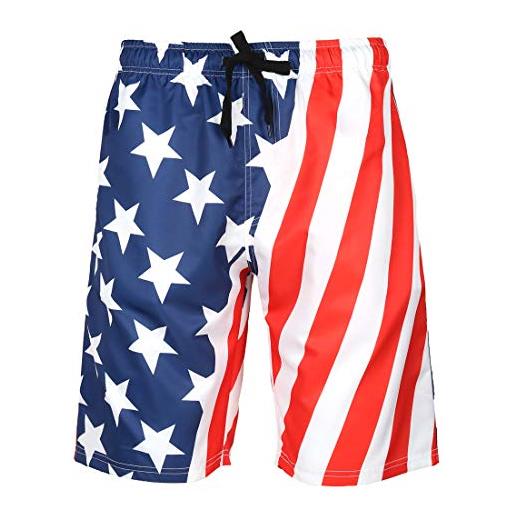 LAUSONS pantaloncini mare uomo lunghi, costume da bagno uomo surf, pantaloncino da piscina uomo con tasche - bandiera americana - 3xl