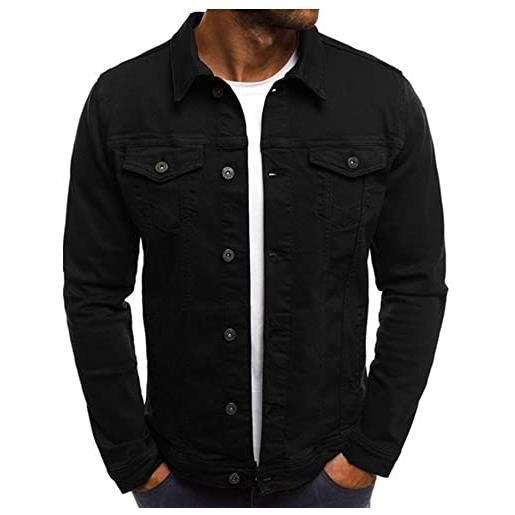 LUPE giacca di jeans tinta unita casual giacca a caldo europea e americana, nero , l