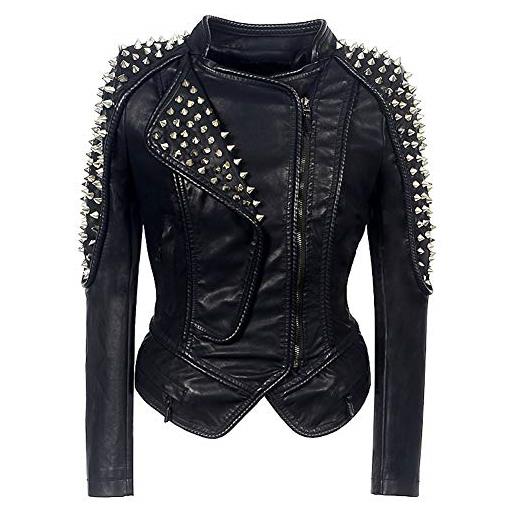 E-girl giacca da donna in pelle sintetica con chiusura lampo, p606, nero , xl