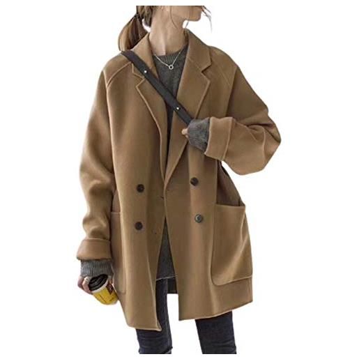 GL SUIT cappotti di lana cashmere trench autunno inverno tinta unita doppio petto caldo metà lunghezza sciolto cardigan giacche outwear, camel, l