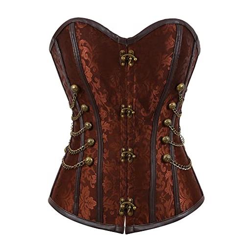 WLFFW corsetto donna gotico corpetto medievale catene (eu(42-44) 3xl, marrone)