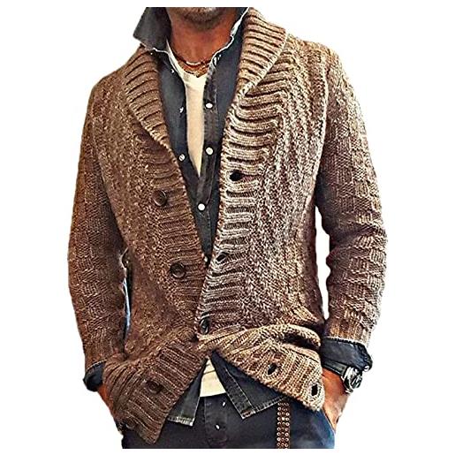 Suncolour cardigan uomo lavorato a maglia maglione collo sciallato bottoni monopetto inverno giacca in maglia tinta unita