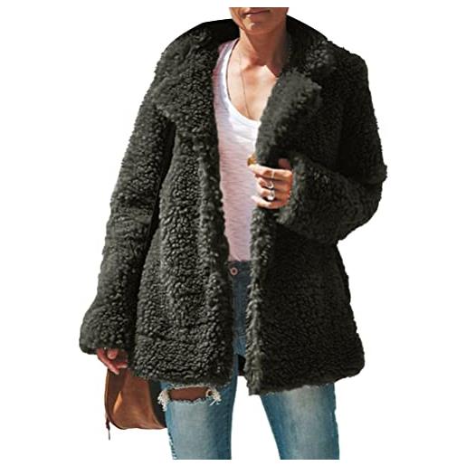ticticlily cappotto donna teddy invernale giacca in peluche pelliccia giacche giubbotto casuale caldo tinta unita cappotti manica lunga e collo a bavero sherpa jacket cardigan coat a cachi s