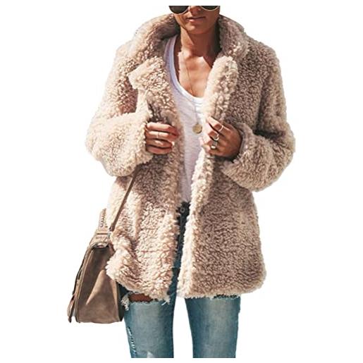 ticticlily giacche donna corte caldo cappotto in peluche teddy giubbotto manchie lunghe collo revers giacca casuale elegante sciolto sherpa jacket tops cappotti invernali a cachi l