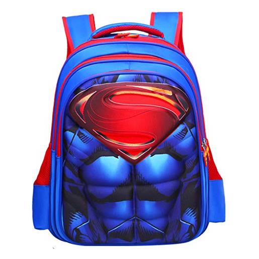 KATKAL 41,9 cm, 3d batman, zaino per la scuola, impermeabile, in tela, blu+rosso (superman), m