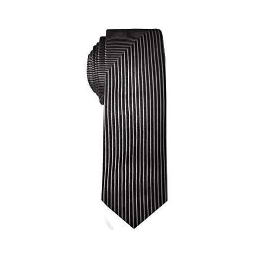 Remo Sartori - cravatta stretta slim zebrata nera lucida, larghezza 6 cm, made in italy, uomo