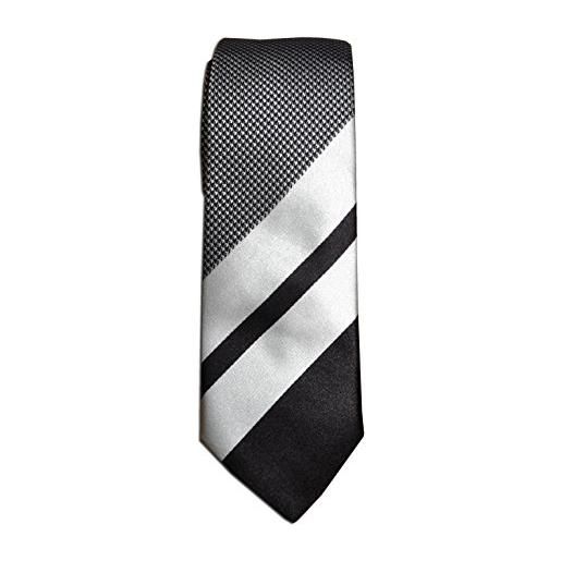 Remo Sartori - cravatta stretta slim fashion, larghezza cm 6, made in italy, uomo (gessata bianco e nero)