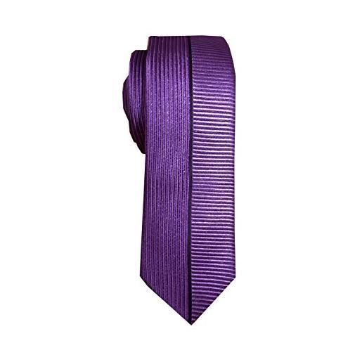 Remo Sartori - cravatta stretta slim viola con riga centrale nera, larghezza cm 6, made in italy, uomo