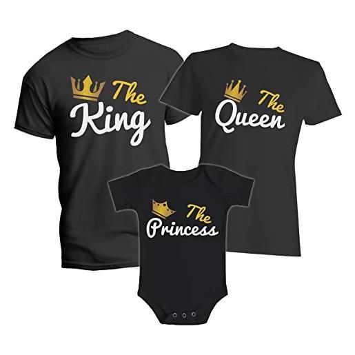 t-shirteria tris famiglia tshirt - bambina - body neonato - king - queen - princess - principessa - famiglia - tshirt coordinate - neonato - idea regalo