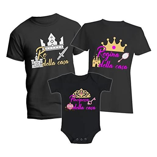 t-shirteria tris magliette famiglia - bambina - body neonato - re della casa - regina - principessa - medioevo - spada - divertente - famiglia - tshirt coordinate - idea regalo
