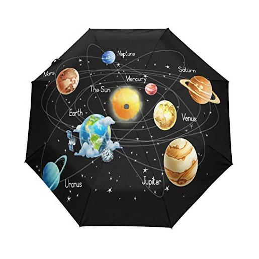 HMZXZ rxyy solar system galaxy nero pieghevole auto aprire chiudere ombrello per donne uomini ragazzi ragazze antivento compatto viaggio leggero ombrello pioggia, multicolore