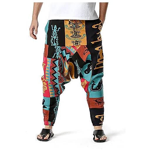 sujinxiu pantaloni hippie da uomo baggy stampato boho bloomers pantaloni lunghi harem yoga con coulisse in lino pantaloni larghi harem alla moda