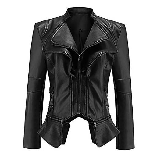 VERNASSA giacca classica da donna in pelle sintetica in ecopelle, abbigliamento blazer, cappotto esterno con zip, nero