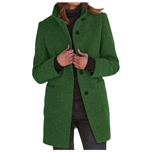 shownicer donna cappotto casual cappotto a maniche lunghe tinta unita sottile cappotto autunno e inverno giacca trench cappotto doppiopetto in lana coat a verde l
