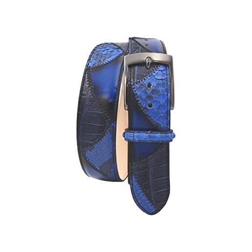 ESPERANTO cintura blu 4 cm in vero pitone e cuoio anticato a mano e fibbia nichel free - midnight blue (taglia 48 - girovita 95 cm)