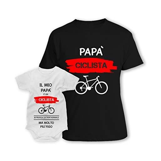 bubbleshirt coppia t-shirt maglietta papà body papà padre figlio festa del papà papà ciclista - il mio papà è un ciclista regalo papà