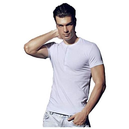 EnricoCoveri 3 t-shirt mezza manica serafino con bottoni in cotone bielastico coveri art. Et1510 (6/xl, grigio)