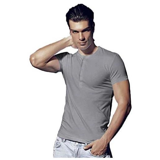 EnricoCoveri 3 t-shirt mezza manica serafino con bottoni in cotone bielastico coveri art. Et1510 (7/xxl, bianco)