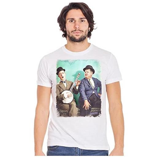 Generico stanlio e olio cantautore 18-81-6 t-shirt urban men uomo 100% cotone fiammato bs (as6, alpha, m, regular, regular, white, m)