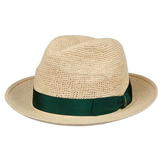 Borsalino cappello panama semicrochet donna/uomo - made in italy estivo da sole cappelli spiaggia con nastro grosgrain primavera/estate - 59 cm natura-verde