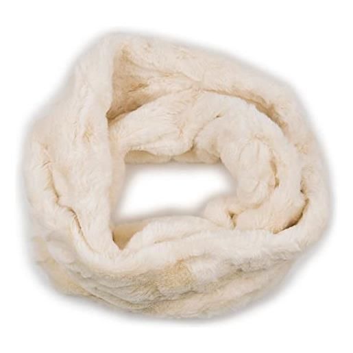 Emila scaldacollo pelliccia beige ecologica sintetica da donna ragazza collo ad anello chiuso sciarpa di ecopelliccia fascia calda morbida casual elegante viaggio invernale autunno inverno panna