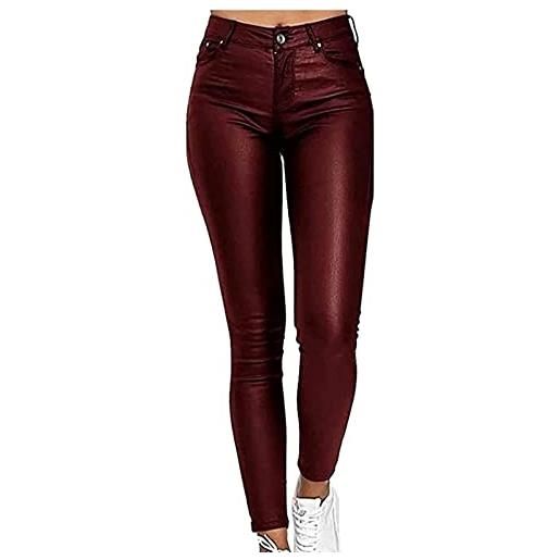 tylxayoxa pantaloni in ecopelle da donna leggings a vita alta lucidi pantaloni in pelle spalmata elasticizzata pantaloni sportivi da donna (color: red-wine, size: xl)